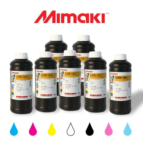 Tintas UV LUS-120 CMYK, White, Clear Botella de 1 Litro para Mimaki UJF-6042